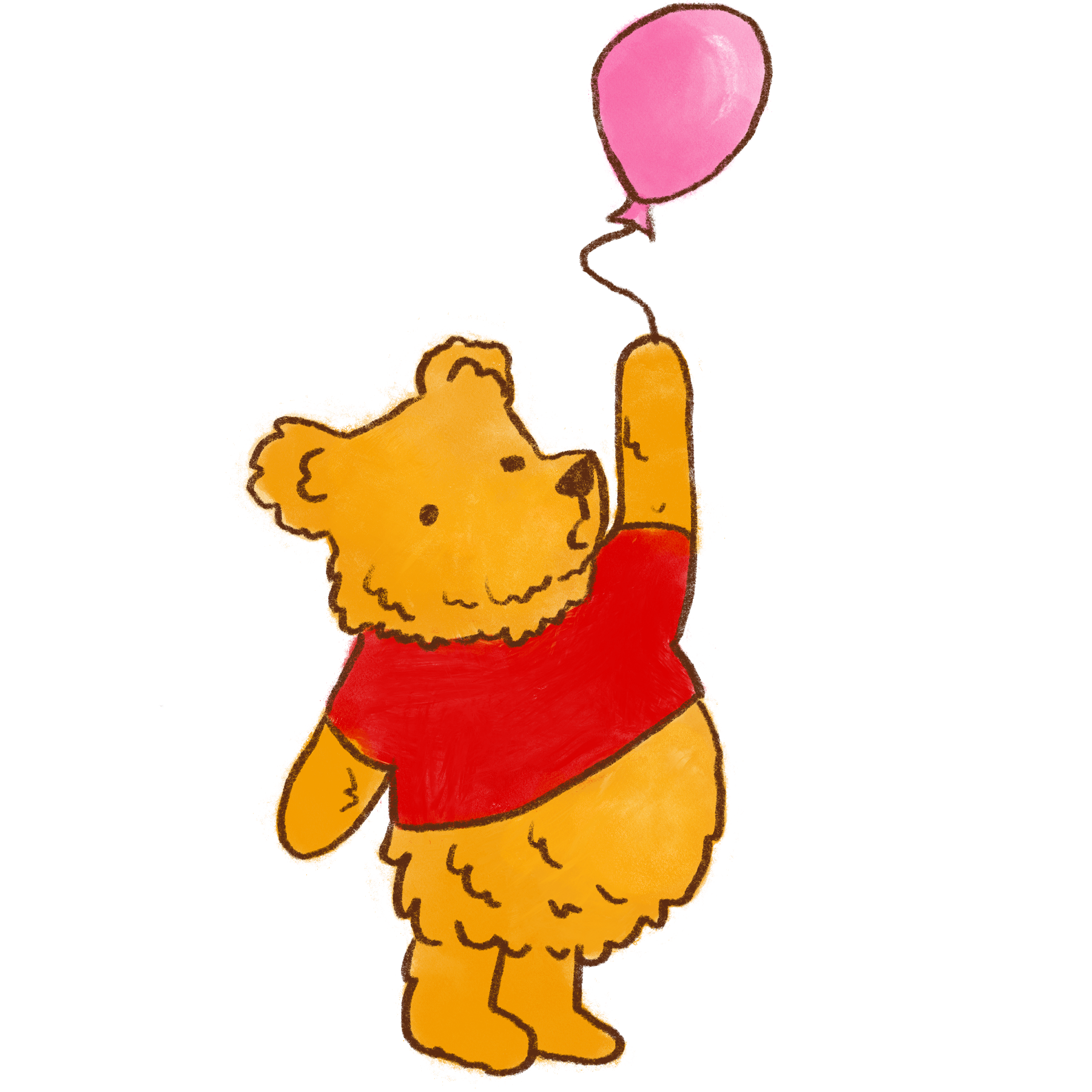 Pooh holding a ballon. Image for [hta] Jessica. Illustration by Caitlin Rowlings.